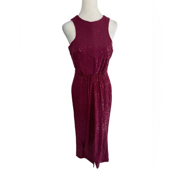 Alamour The Label Gown Dress Wedding Guest Magenta Sequin Glam Formal Prom Sz L - Picture 2 of 16